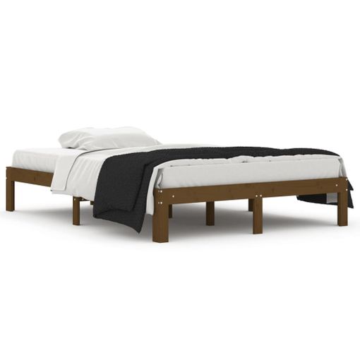 vidaXL Estructura cama madera maciza de pino doble marrón 135x190 cm
