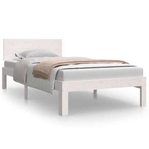 Estructura de cama individual madera maciza blanco 90x190 cm