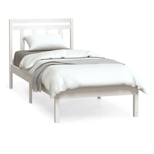 Estructura de cama individual madera maciza blanco 90x190 cm