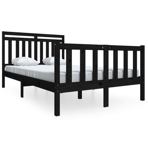 Estructura cama madera maciza pino doble negra 120x190 cm