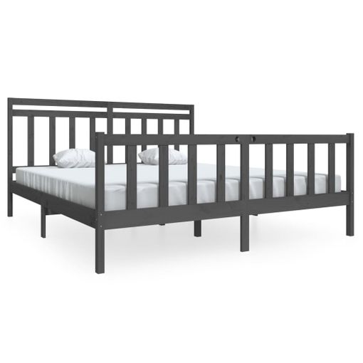 vidaXL Estructura de cama de matrimonio madera maciza gris 180x200 cm