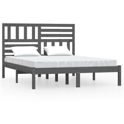 Estructura De Cama De Madera Maciza De Pino Gris 160x200 Cm con