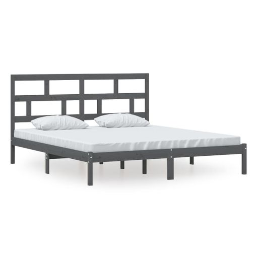 Estructura de cama de matrimonio madera maciza gris 180x200 cm