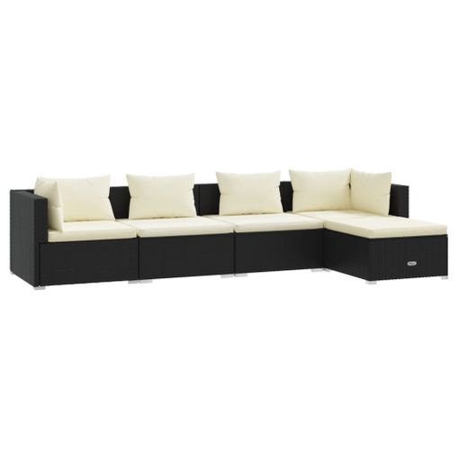 Set De Muebles De Jardín 5 Pzas Y Cojines Ratán Sintético Negro Vidaxl