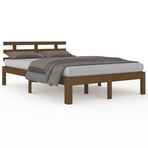 Estructura Cama Madera De Pino Doble Marrón Miel 135x190 Cm Vidaxl con  Ofertas en Carrefour