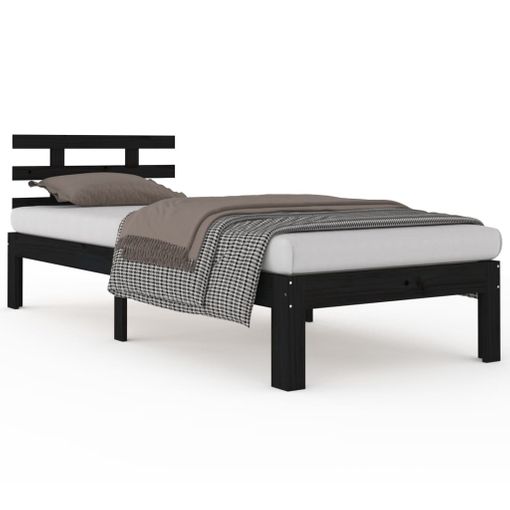 Estructura de cama Negro Madera maciza 90x200 cm