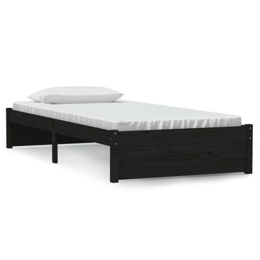 Estructura de cama individual de madera maciza negra 90x190 cm 3FT