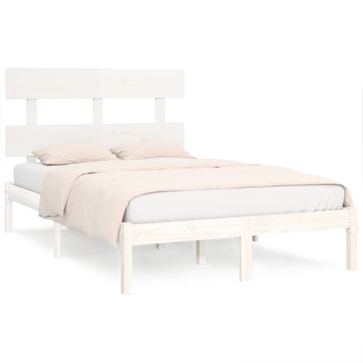 Estructura de cama doble madera maciza blanca 135x190 cm