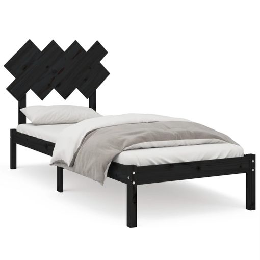 Estructura de cama individual de madera maciza negra 90x190 cm 3FT