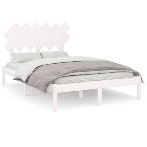 Estructura cama doble pequeña madera maciza blanco 120x190 cm