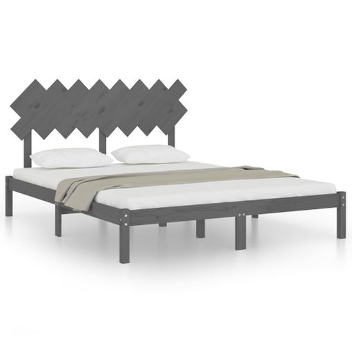 Estructura De Cama De Madera Maciza De Pino Gris 160x200 Cm con Ofertas en  Carrefour