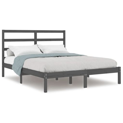 Estructura De Cama De Madera Maciza De Pino Gris 160x200 Cm con Ofertas en  Carrefour