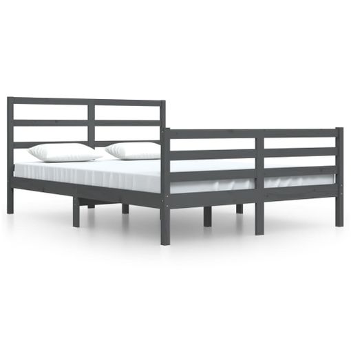 Estructura De Cama De Madera Maciza De Pino Gris 160x200 Cm con Ofertas en  Carrefour