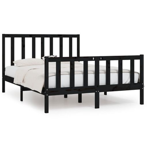 Estructura de cama madera contrachapada negra 135x190 cm