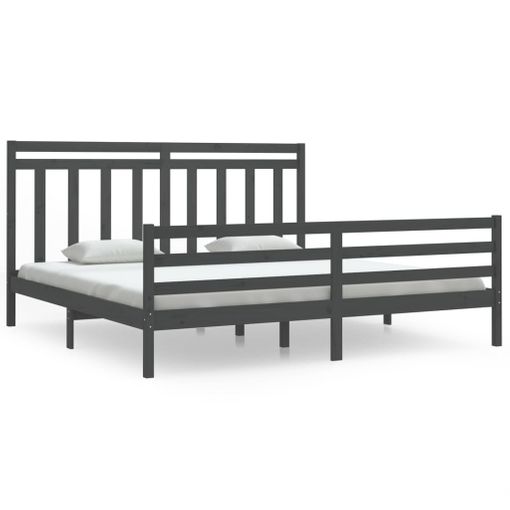 Estructura De Cama Madera Maciza De Pino Gris 200x200 Cm con Ofertas en  Carrefour