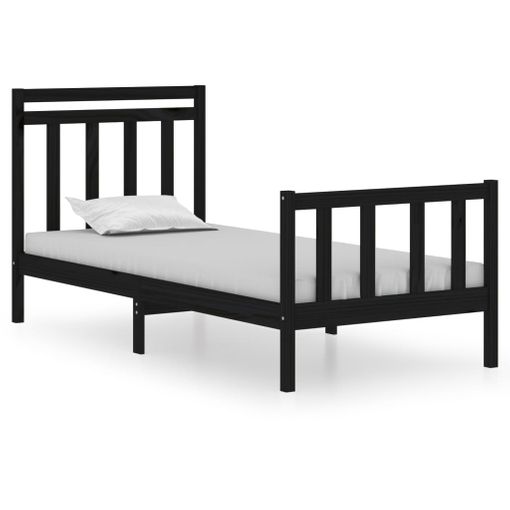 Estructura de cama individual de madera maciza negra 90x190 cm 3FT