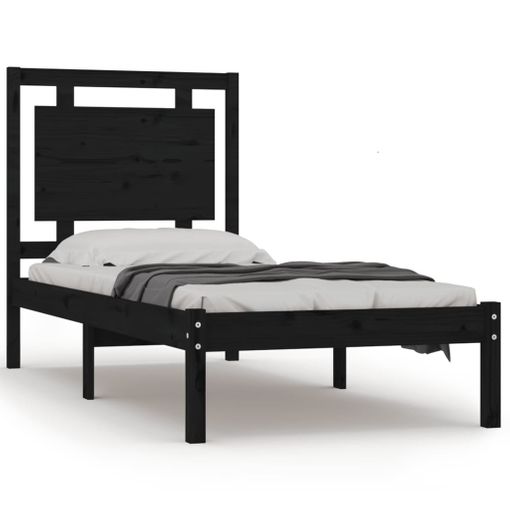 Estructura de cama individual de madera maciza negra 90x190 cm 3FT