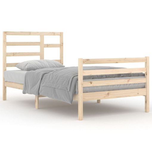 Cama individual de 90x190 cm, estructura de madera con dos cajones,  cabecero y reposapiés, gris, muebles para el hogar