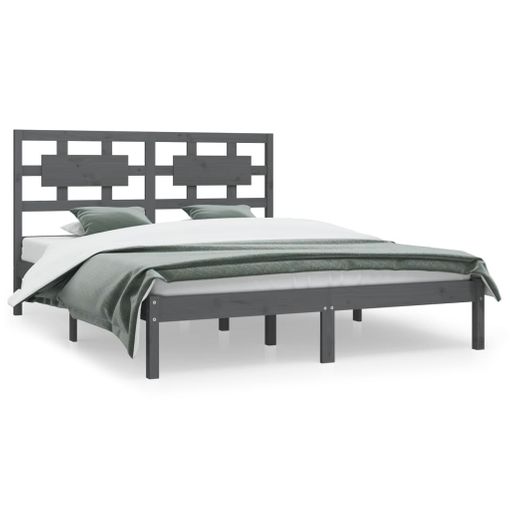 Estructura de cama de madera maciza de pino gris 160x200 cm