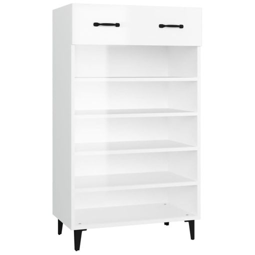 Mueble zapatero madera contrachapada blanco brillo 30x35x105 cm