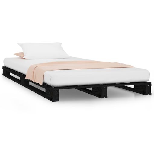 vidaXL Estructura cama individual madera maciza pino negra 90x190 cm