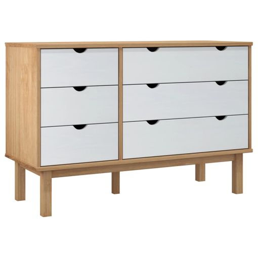 Cómoda cajonera madera maciza pino marrón y blanco 46x39,5x90cm -  referencia Mqm-348581