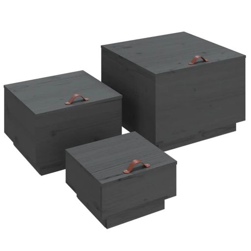 vidaXL Cajas de almacenaje con tapa 3 piezas madera maciza pino