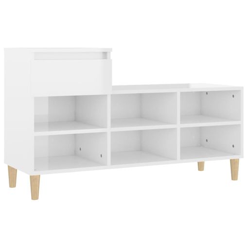 Mueble Zapatero Madera Contrachapada Blanco Brillo 102x35x55 Cm Vidaxl