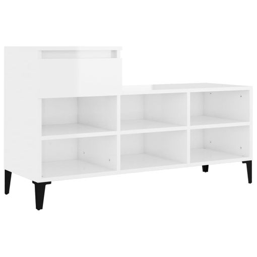 Mueble Zapatero Madera Contrachapada Blanco Brillo 60x35x105 Cm