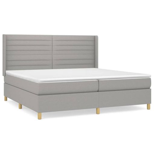 Cama box spring con colchón tela color crema 200x200 cm