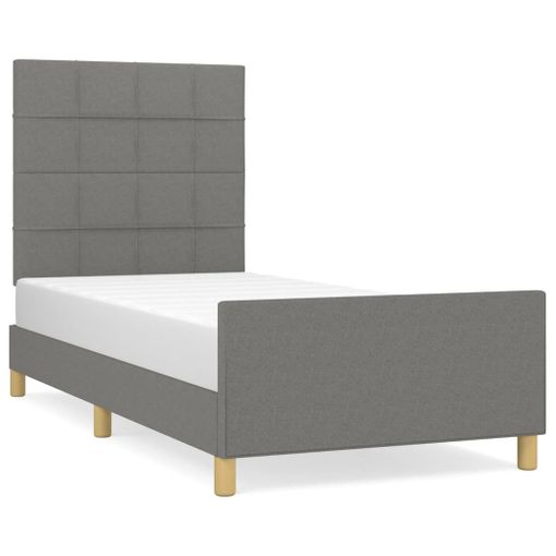 Cama con somier y colchón Gris oscuro 90x190 cm Tela