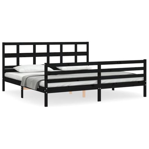 vidaXL Estructura cama de matrimonio con cabecero madera maciza negro