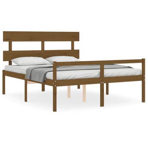 Estructura cama de matrimonio con cabecero madera marrón miel