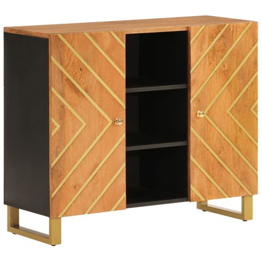 Mueble auxiliar madera maciza mango marrón/negro 60x33,5x75 cm