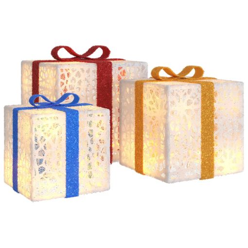 Cajas de regalo Navidad iluminadas 3 uds 64 LEDs blanco cálido