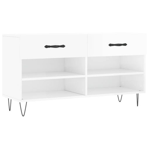 Mueble Zapatero Madera Contrachapada Blanco Brillo 102x35x55 Cm Vidaxl