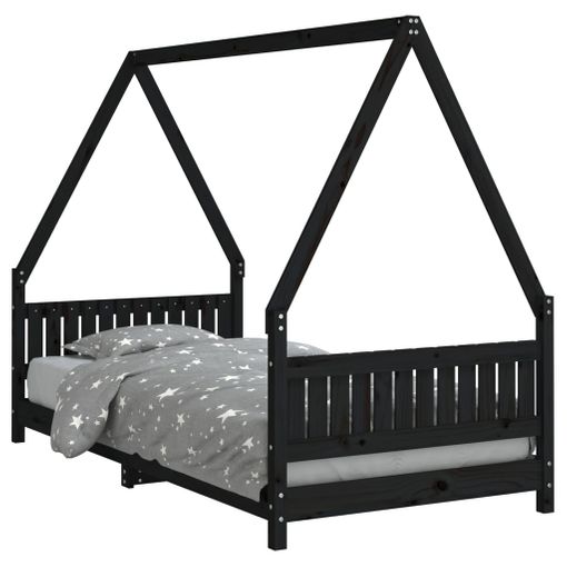 vidaXL Estructura cama infantil y cajones madera pino negro 90x190
