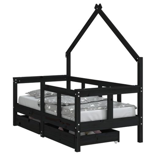 Estructura cama infantil y cajones madera pino negro 90x190 cm