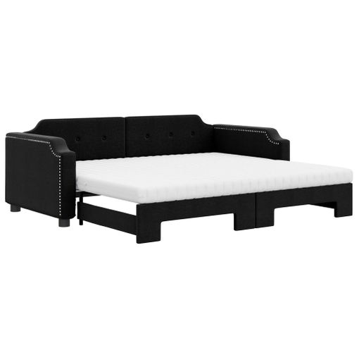 Cama con somier y colchón Negro 90x190 cm Tela