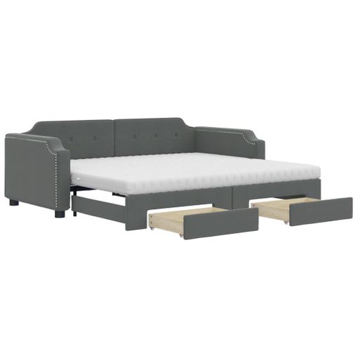 VidaXL Sofá cama nido con cajones tela gris oscuro 100x200 cm