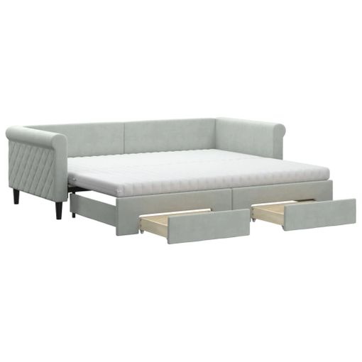 Cama con almacenaje estructura de metal terciopelo gris 90x200cm