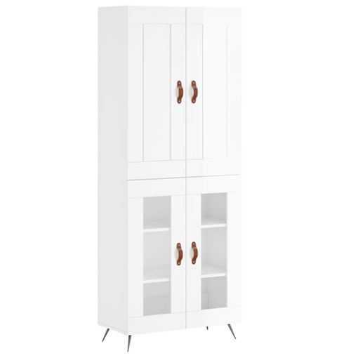 vidaXL Aparador alto madera contrachapada blanco brillo 69,5x34x180 cm