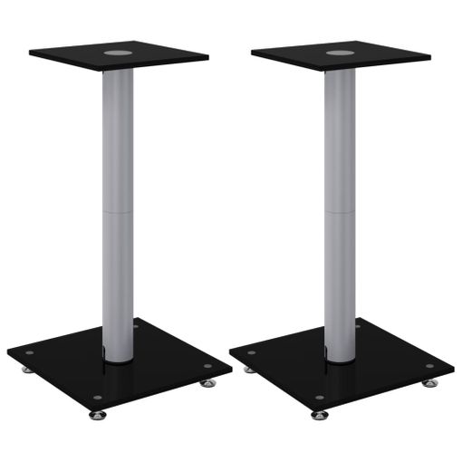 vidaXL 2x Soporte Altavoces Pie Plateado Torre Columna Vidrio Templado  Altavoz 8718475592860