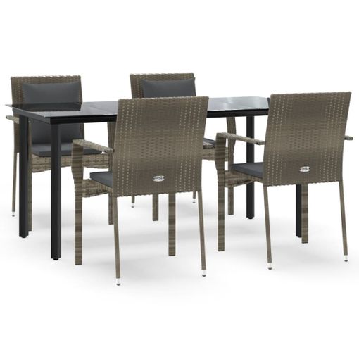 Set Comedor Jardín 5 Pzas Y Cojines Ratán Sintético Negro Gris Vidaxl