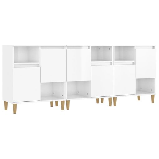 vidaXL Aparadores 3 uds madera contrachapada blanco brillo