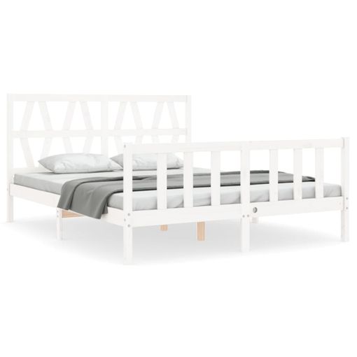 VidaXL Estructura cama de matrimonio con cabecero madera maciza blanco