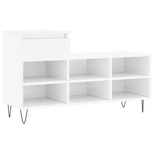 Mueble Zapatero Madera Contrachapada Blanco Brillo 102x36x60 Cm Vidaxl