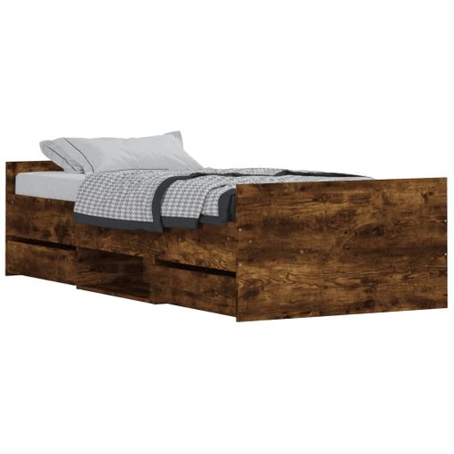 Estructura de cama madera contrachapada roble ahumado 90x190 cm