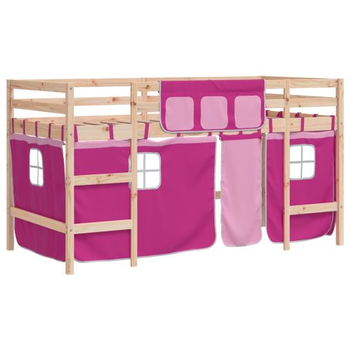 Cama alta de niños escalera madera maciza pino negra 90x190 cm