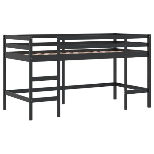 vidaXL Cama alta de niños con tobogán madera maciza negra 90x190 cm